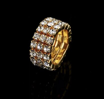 Elastisk ring 3 rader strass - One size med strikk