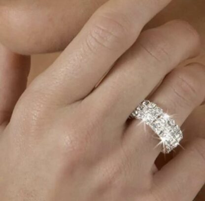 Elastisk ring 3 rader strass - One size med strikk - Bilde 2