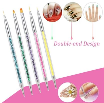 Dobbelt neglpenselsett 5 pk - Nail art decor - Bilde 2