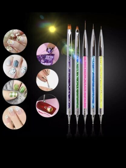 Dobbelt neglpenselsett 5 pk - Nail art decor